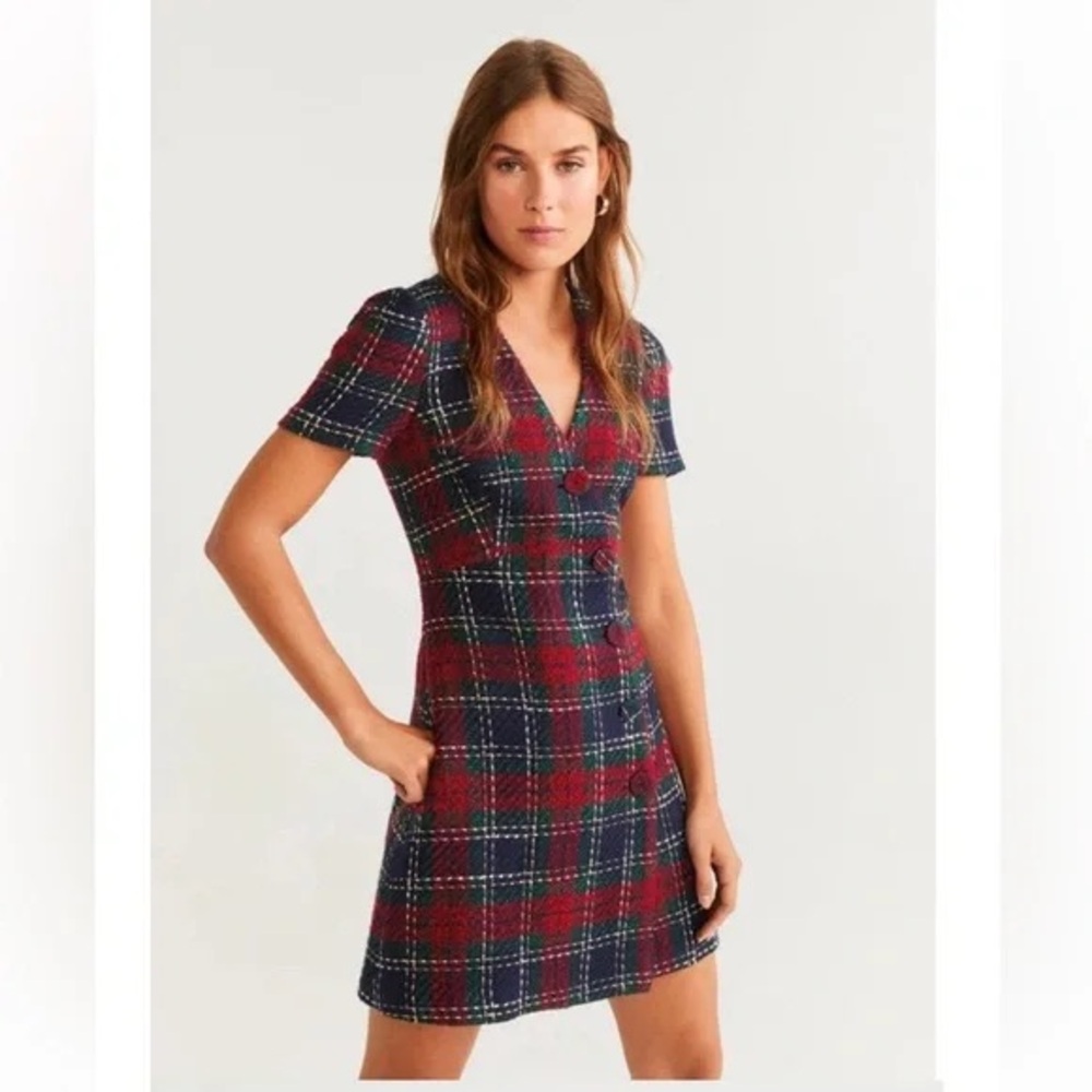 Mango Plaid Short Sleeve Dress
